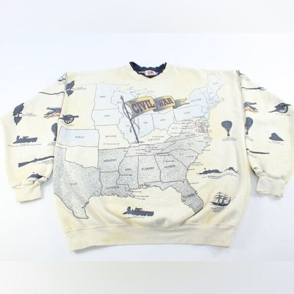 Vintage 90s Civil War Cream Sweatshirt Crewneck Size L - Picture 4 of 8
